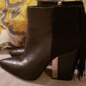 Black leather & suede ankle booties